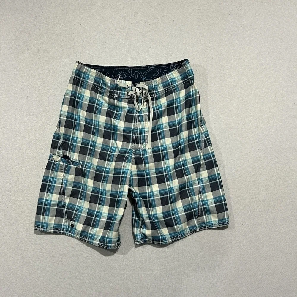 American Eagle Men Trunks Plaid Board Shorts Summer Beach Size 32